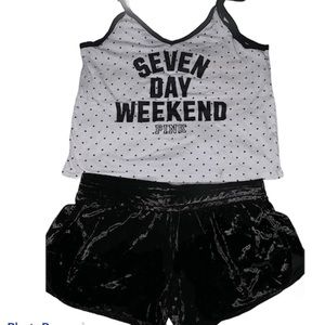 PINK black and white pajama set size small